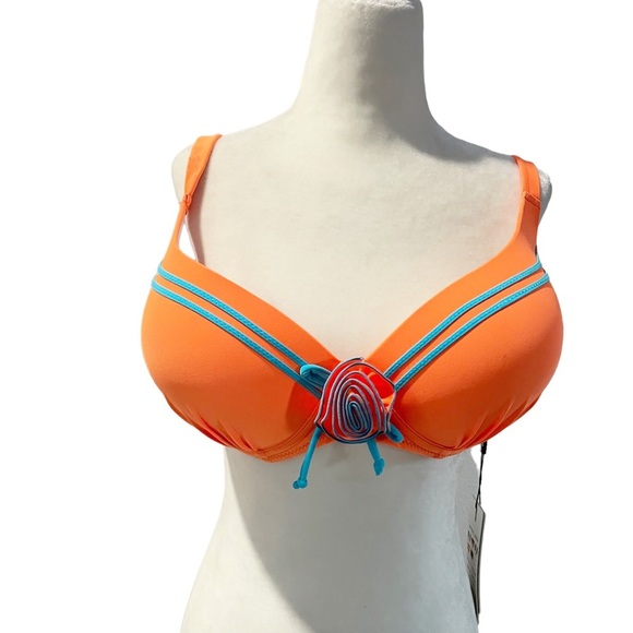 NWT Power Flower Classic Swimwear Bikini Top UnderWire Light Padding  Size L/ 22 - Picture 1 of 5